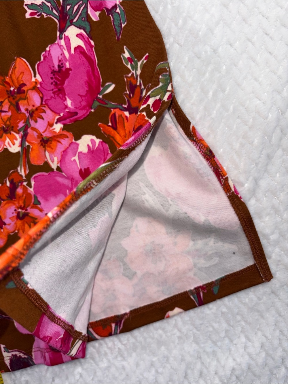Isaac Mizrahi Live! Brown Pink Floral Cotton V Neck Tunic Top Size Medium Petite - Picture 8 of 9